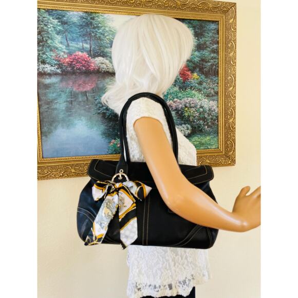 Vtg Coach SOHO black Leather satchel Shoulder bag HandBag 9636 - Picture 4 of 11